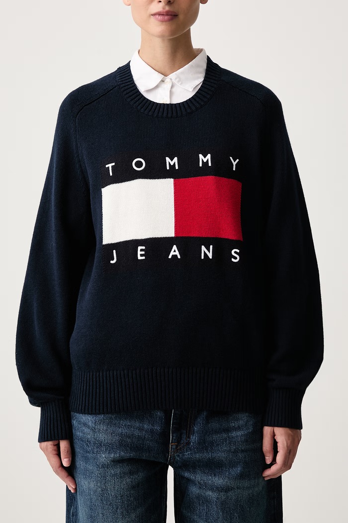Sweter damski z wełną Tommy Jeans DW0DW23450 granatowy