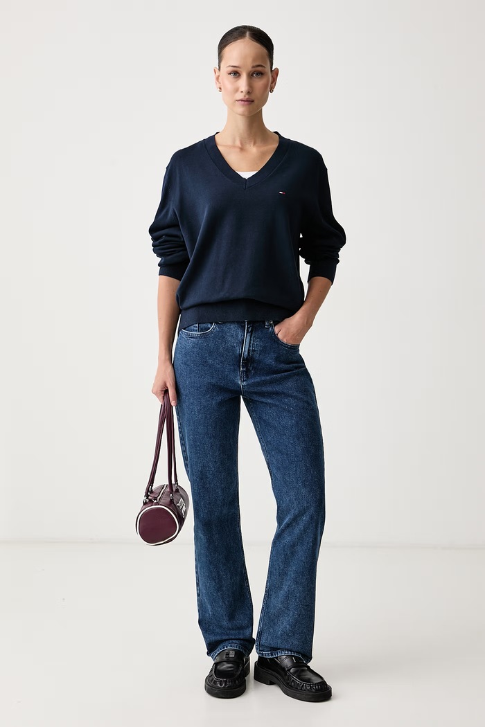 Tommy Jeans Πουλόβερ γυναικείο βαμβακερό DW0DW23362 σκούρο μπλε AW26