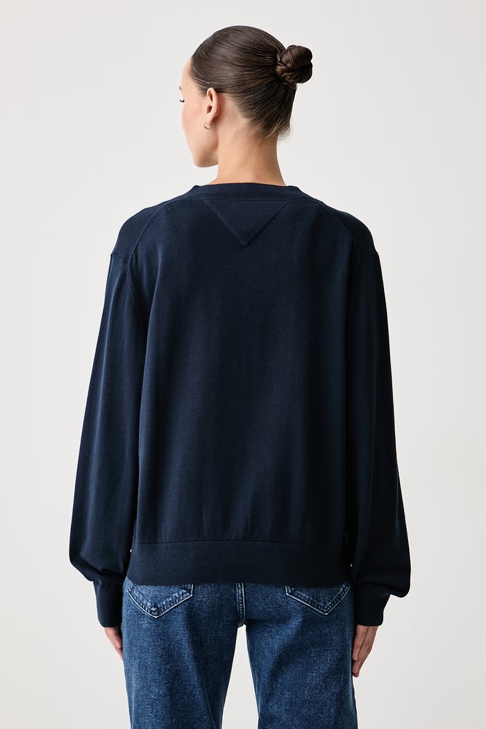 Ρούχα Tommy Jeans Πουλόβερ γυναικείο βαμβακερό DW0DW23362 σκούρο μπλε