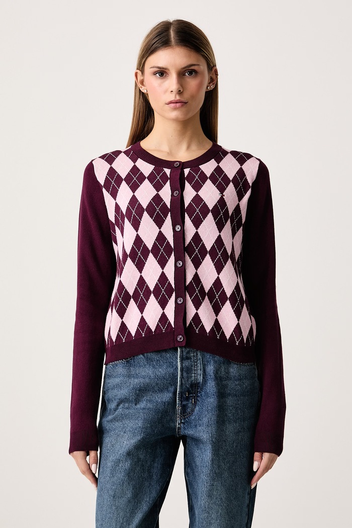 Tommy Jeans Ζακέτα γυναικεία βαμβακερή μπορντό DW0DW23363