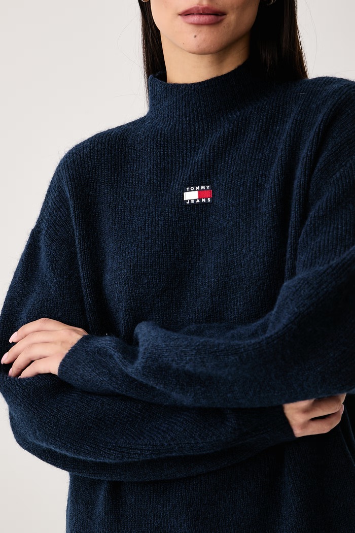 Sweter damski z wełną Tommy Jeans DW0DW23349 granatowy