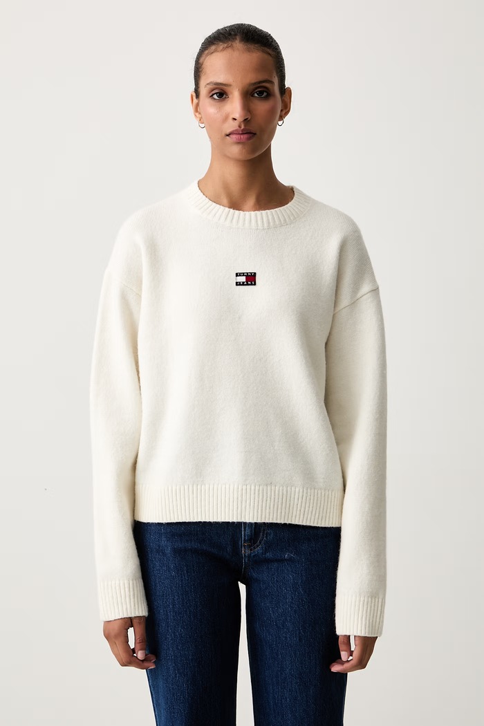 Tommy Jeans sweter damski z dodatkiem wełny beżowy DW0DW23831