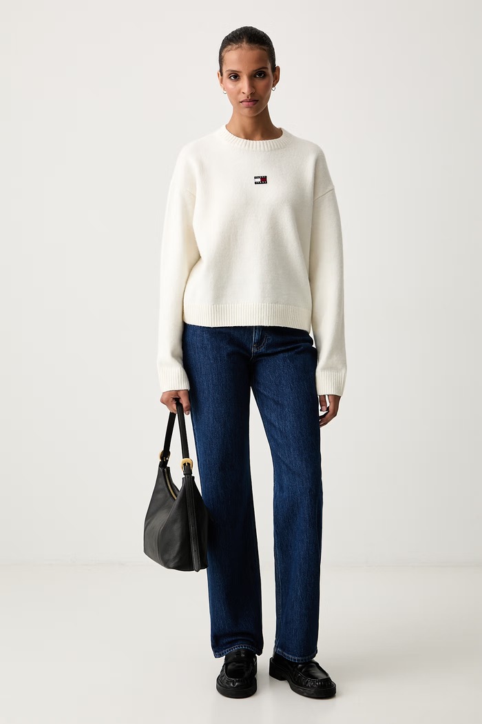 Tommy Jeans sweter damski z dodatkiem wełny DW0DW23831 beżowy AW26