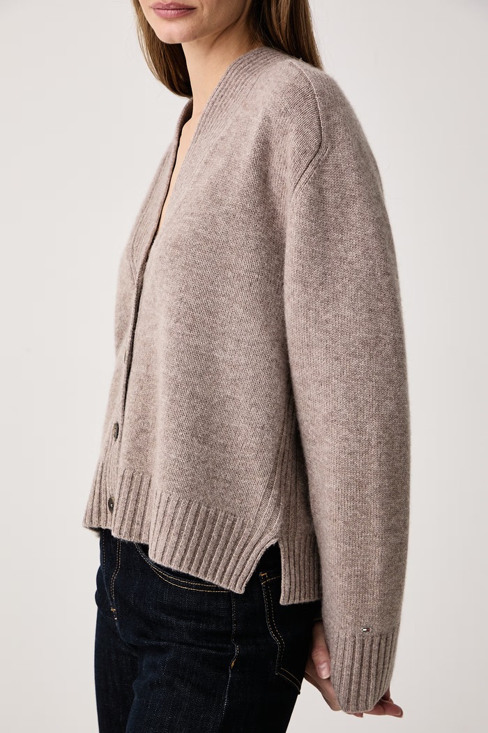 Kardigan damski z wełną Tommy Hilfiger WW0WW52309 beżowy