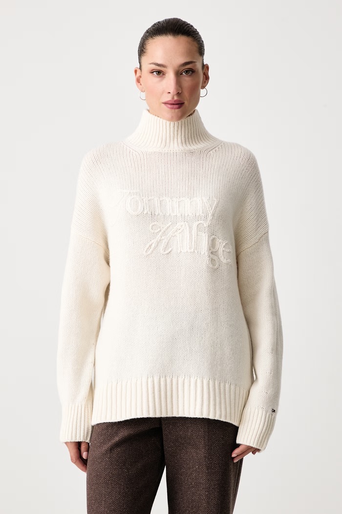 Tommy Hilfiger Пуловер дамски от вълна бежов WW0WW52180