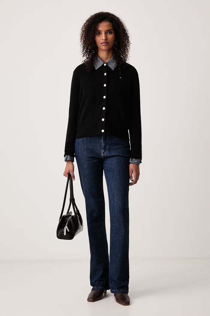 Tommy Hilfiger Ζακέτα γυναικεία μάλλινη WW0WW51439 μαύρο AW26