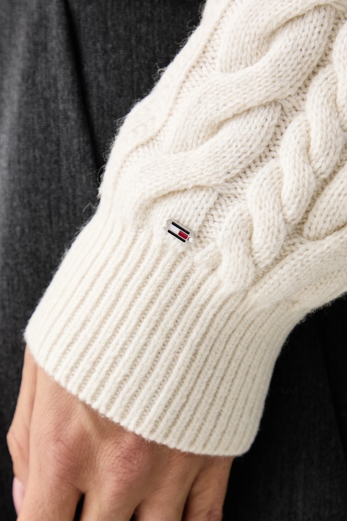 Pulover za žene s vunom Tommy Hilfiger bež WW0WW51396