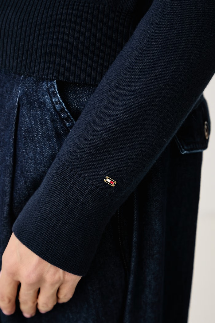 Kardigan damski z bawełną Tommy Hilfiger granatowy WW0WW51415