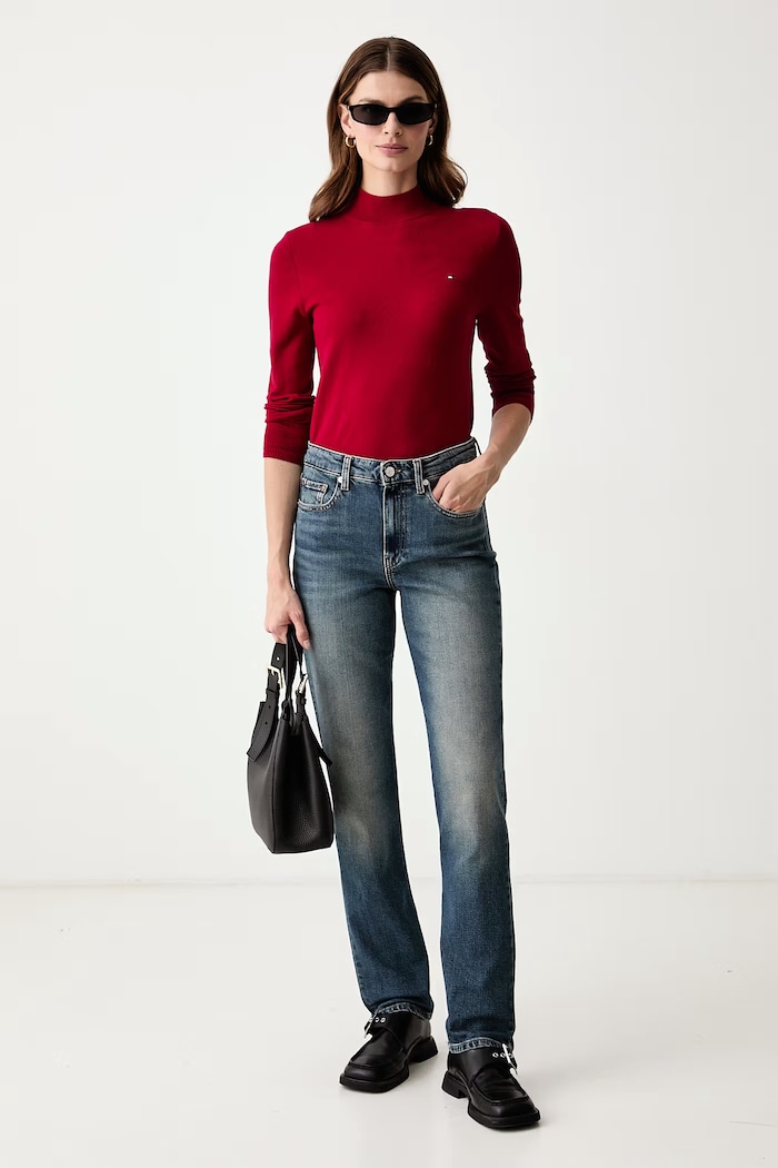 Tommy Hilfiger Poludolčevita ženska s pamukom WW0WW51383 crvena AW26