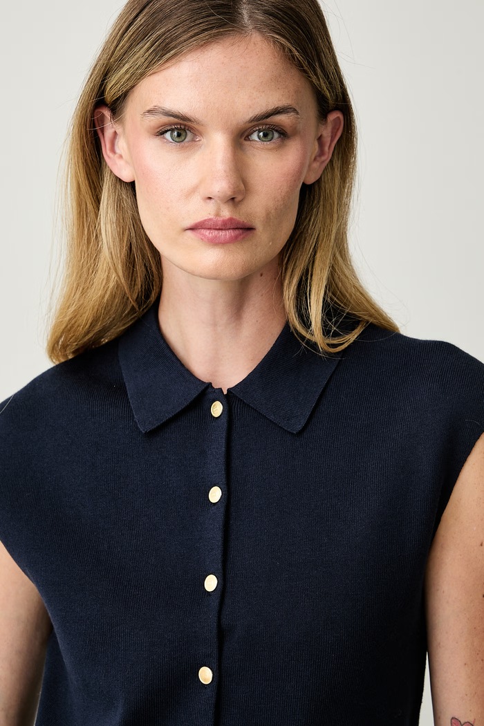 Tommy Hilfiger елек дамски с памук тъмносин WW0WW51372