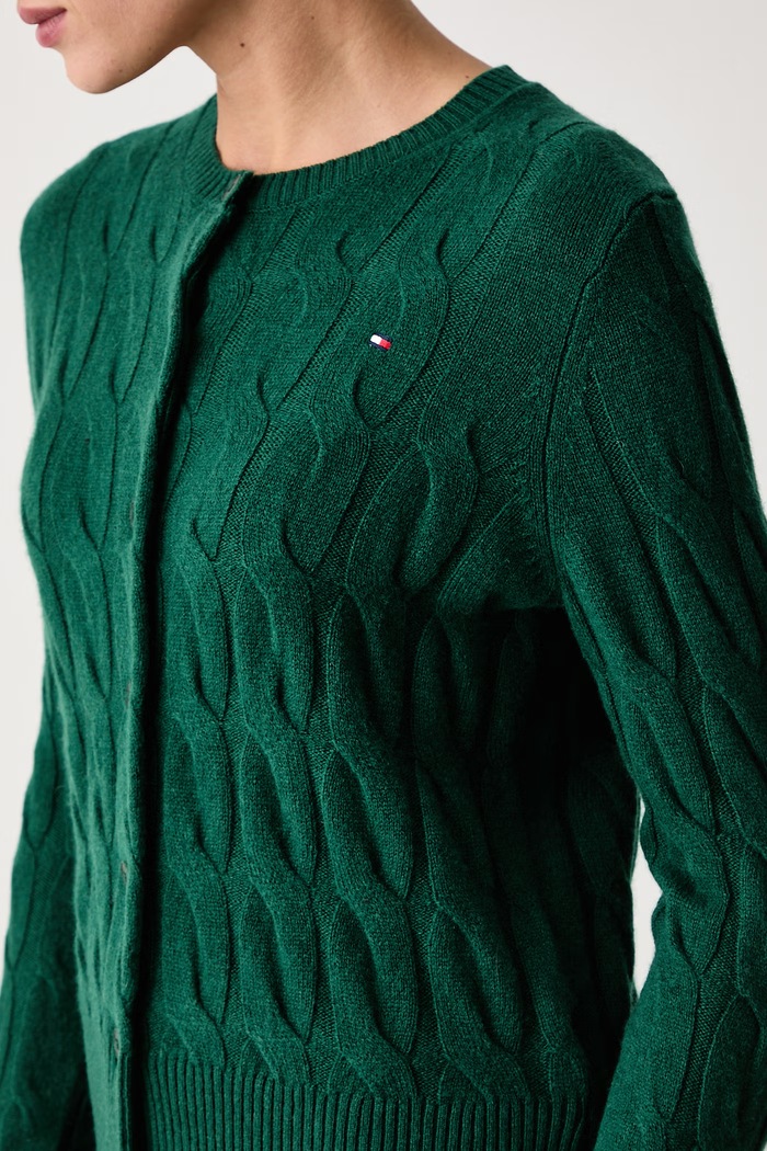 Kardigán dámsky vlnený Tommy Hilfiger WW0WW52191 zelená