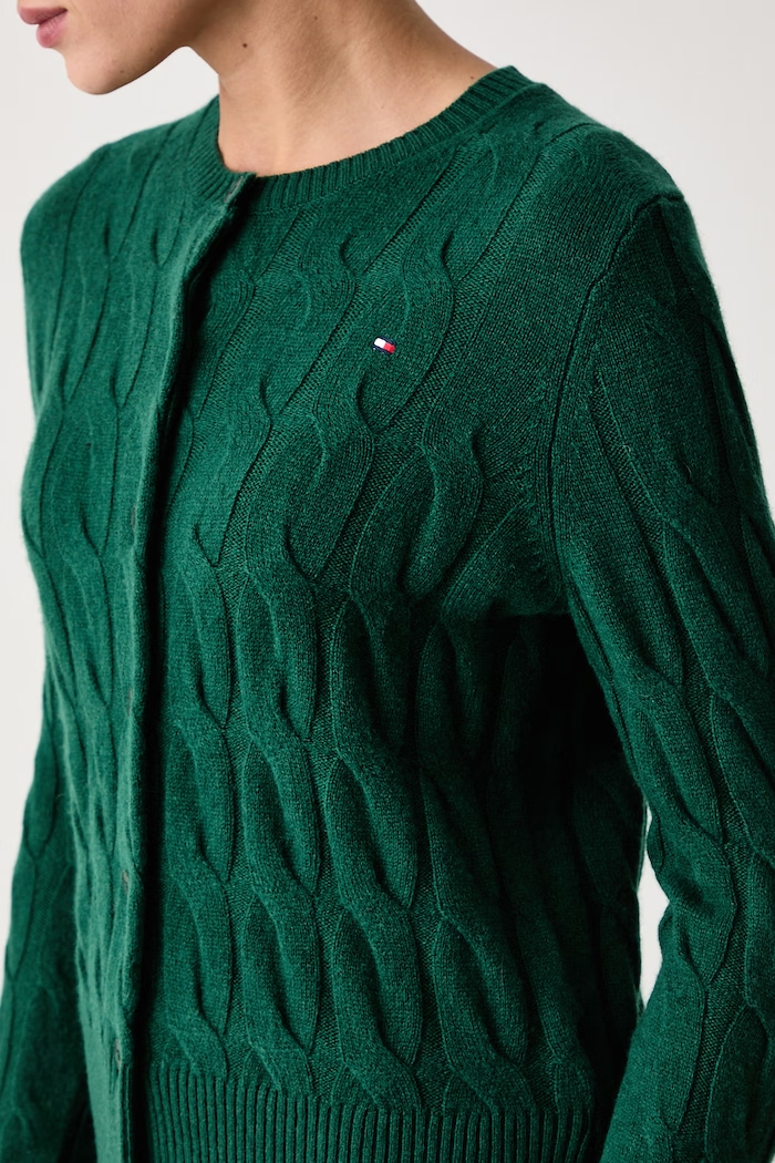 Kardigán dámsky vlnený Tommy Hilfiger WW0WW52191 zelená