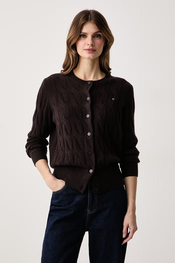 Tommy Hilfiger Kardigan damski wełniany brązowy WW0WW52191
