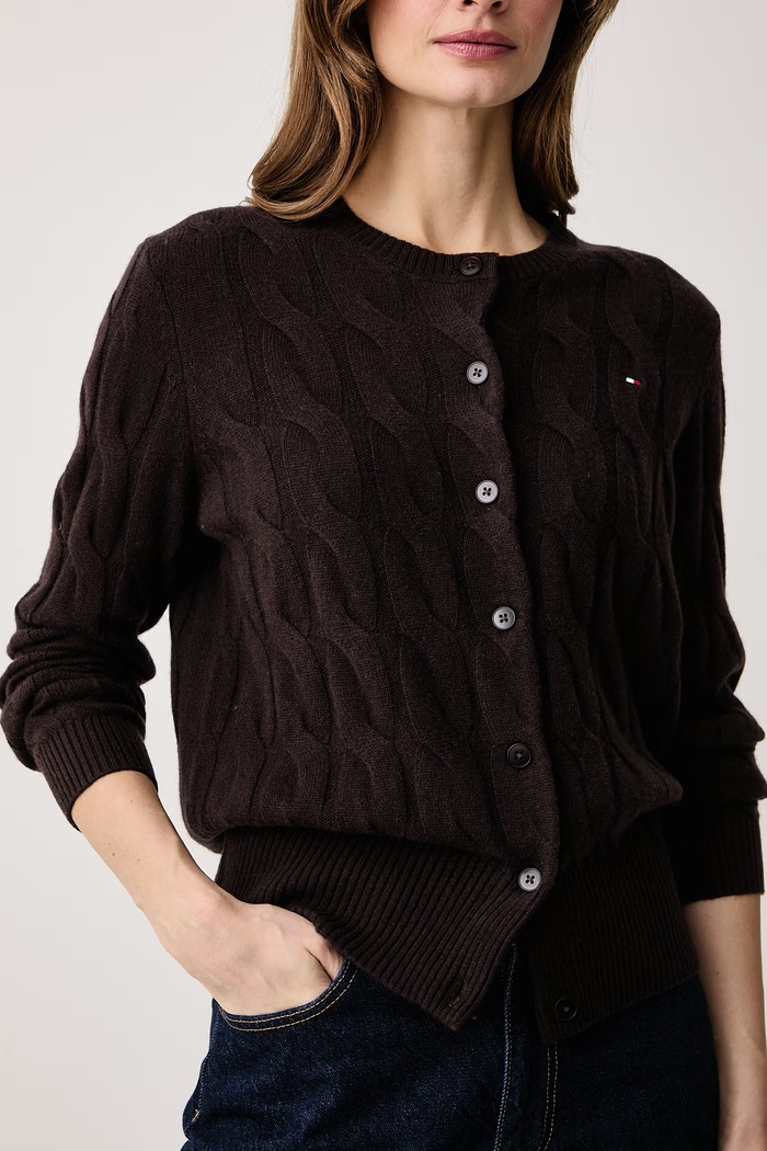Kardigan damski wełniany Tommy Hilfiger WW0WW52191 brązowy