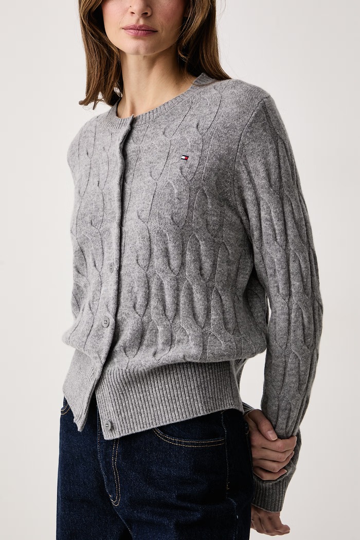Kardigan damski wełniany Tommy Hilfiger WW0WW52191 szary