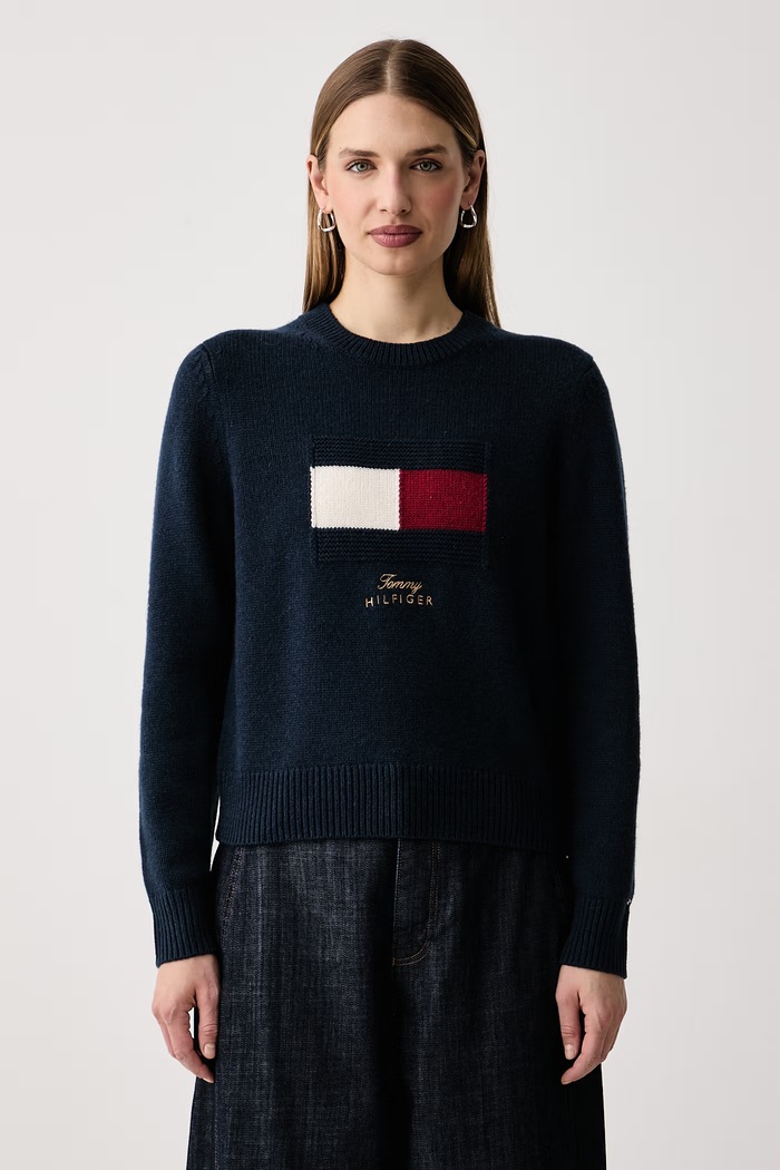 Tommy Hilfiger Pulover ženski z volno mornarsko modra WW0WW51450