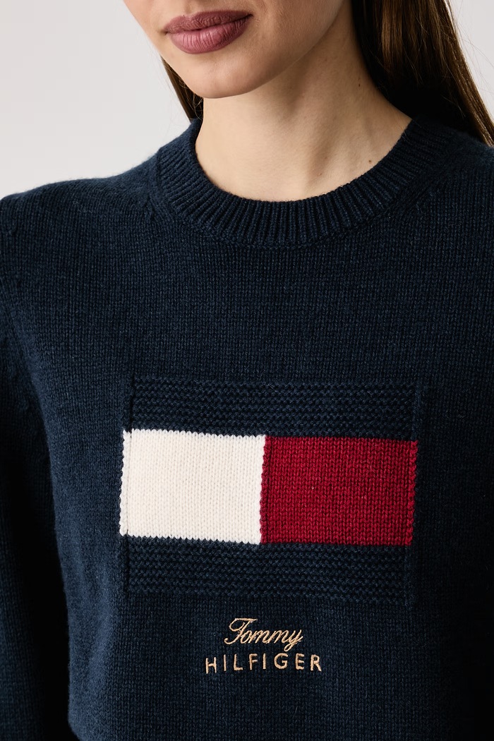 Pulover ženski z volno Tommy Hilfiger WW0WW51450 mornarsko modra