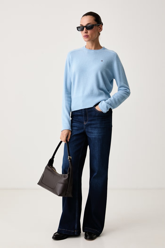 Tommy Hilfiger Sweter damski wełniany WW0WW51432 niebieski AW26