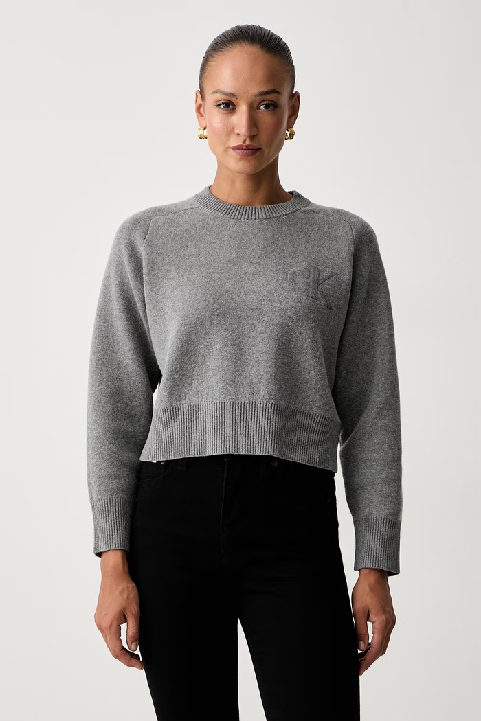 Calvin Klein Jeans πουλόβερ γυναικείο με πρόσμιξη μαλλιού γκρί LV047H320G