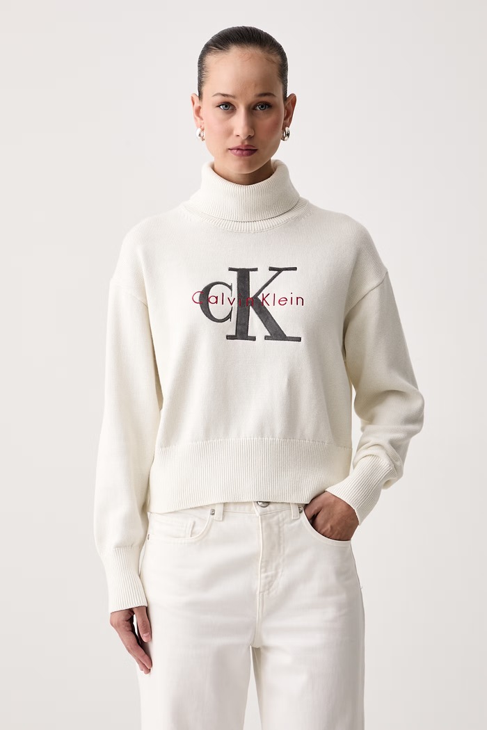 Calvin Klein Jeans Golf damski bawełniany beżowy LV047H329G