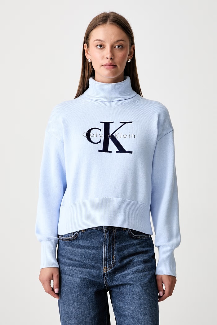 Calvin Klein Jeans cu guler înalt pentru femei din bumbac albastru LV047H329G