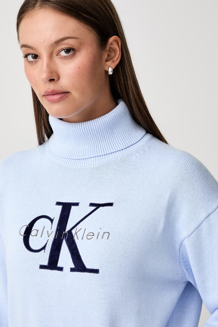 Calvin Klein Jeans cu guler înalt pentru femei din bumbac albastru LV047H329G