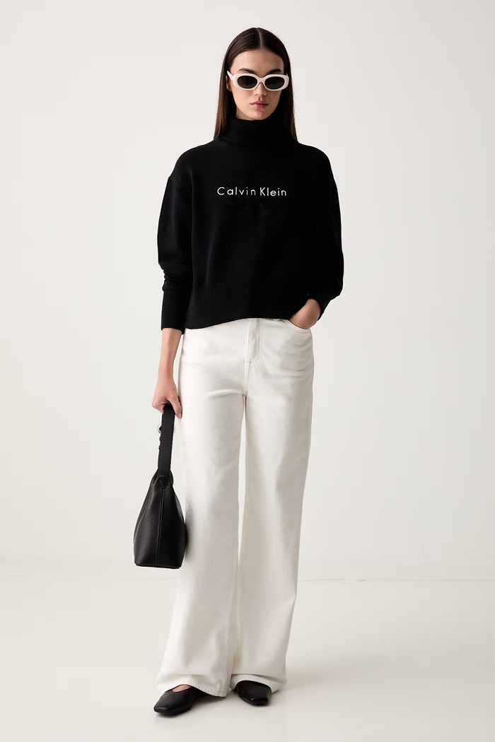 Calvin Klein Jeans golf damski bawełniany LV047H329G czarny AW26