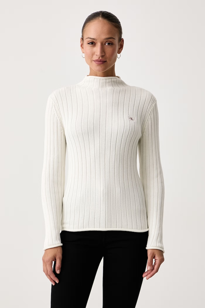 Calvin Klein Jeans Sweter damski bawełniany beżowy LV047H304G