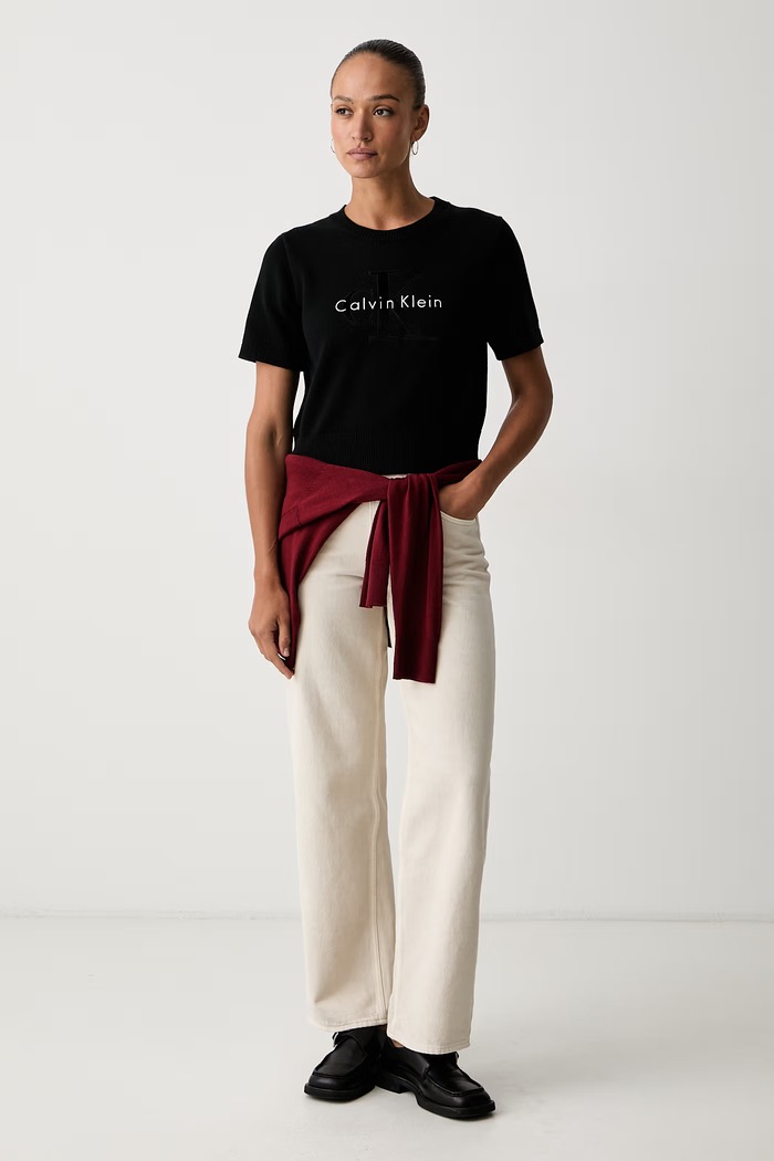 Calvin Klein Jeans тениска тип пуловер дамска от памук LV047H300G черен AW26