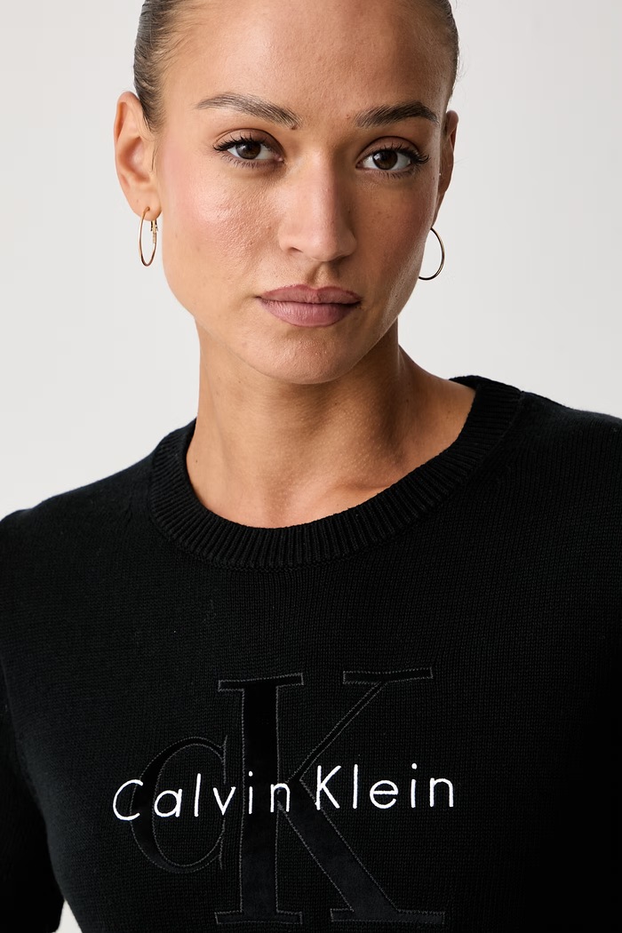 Calvin Klein Jeans тениска тип пуловер дамска от памук черен LV047H300G