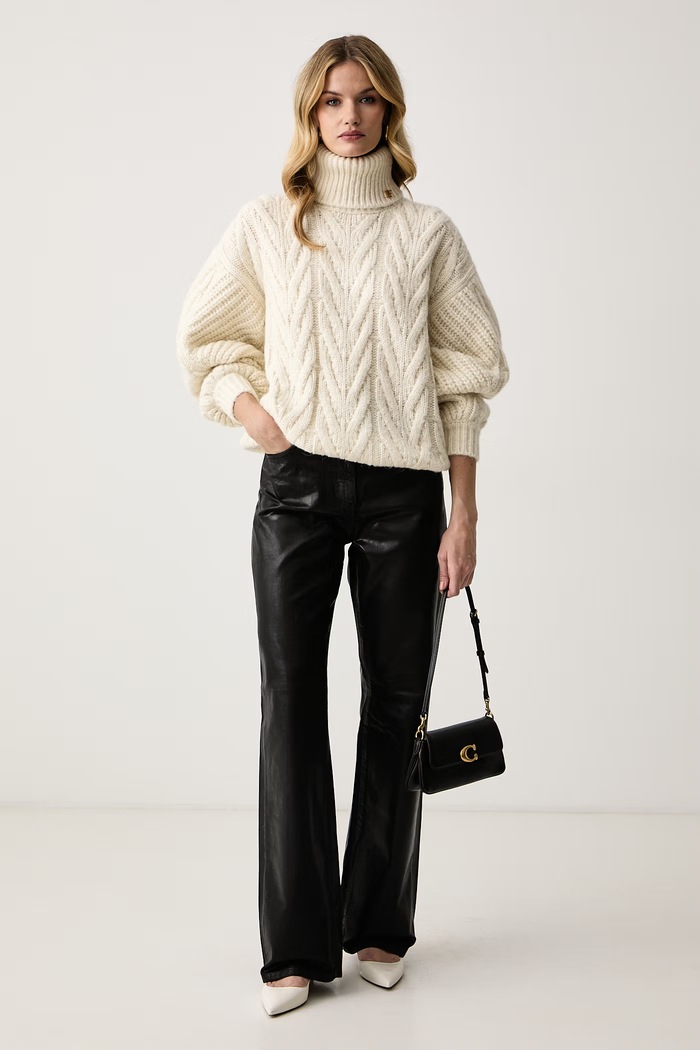 Elisabetta Franchi Sweter damski z wełną alpaki MK45T67E2 beżowy AW26