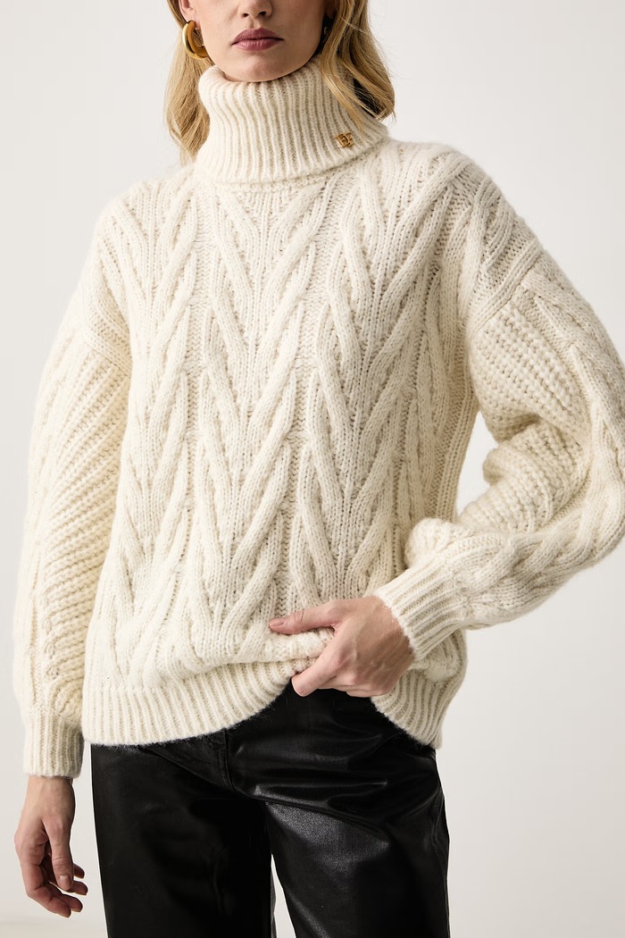 Sweter damski z wełną alpaki Elisabetta Franchi MK45T67E2 beżowy