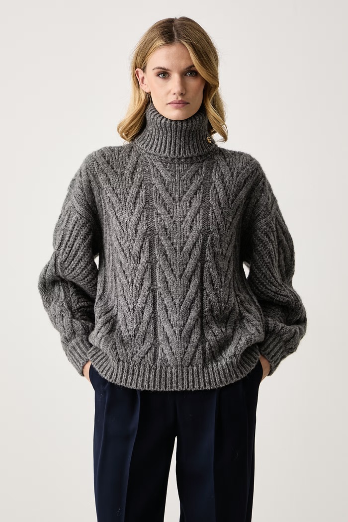 Elisabetta Franchi Sweter damski z wełną alpaki szary MK45T67E2
