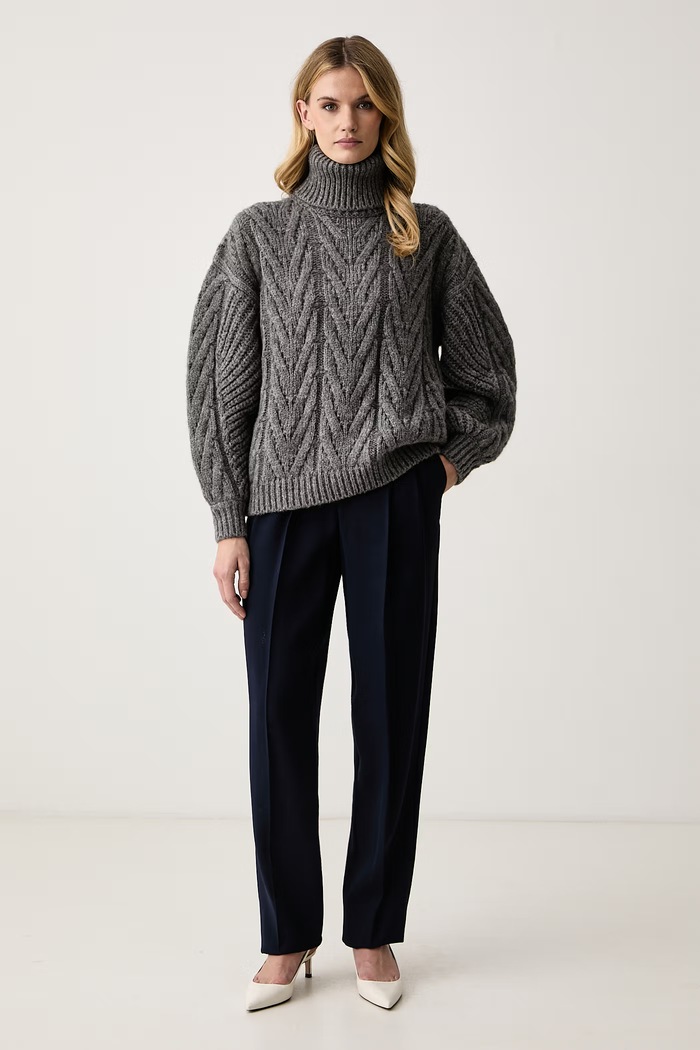 Elisabetta Franchi Sweter damski z wełną alpaki MK45T67E2 szary AW26