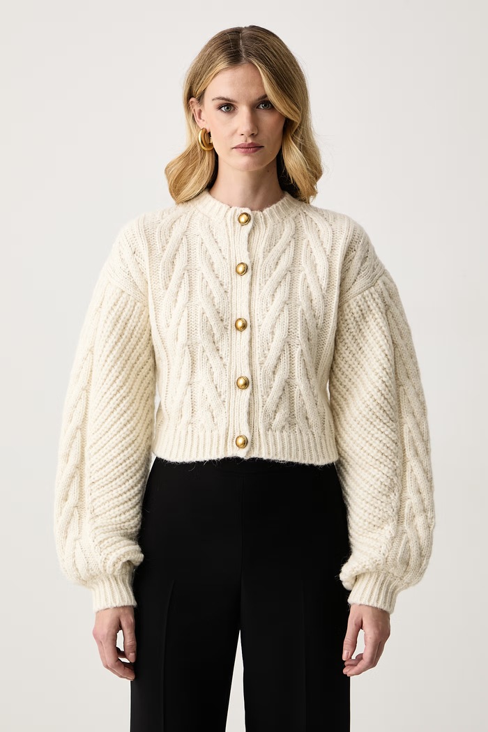 Elisabetta Franchi Kardigan damski z wełną alpaki beżowy MK44T67E2
