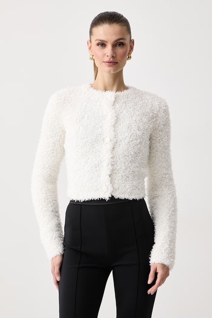 Elisabetta Franchi Sweter rozpinany damski z dodatkiem wełny beżowy MK34T67E2