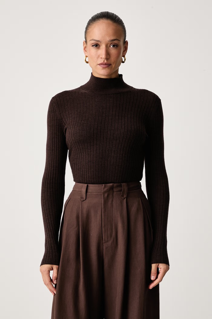 Calvin Klein Poludolčevita ženska vunena smeđa LV044H352G