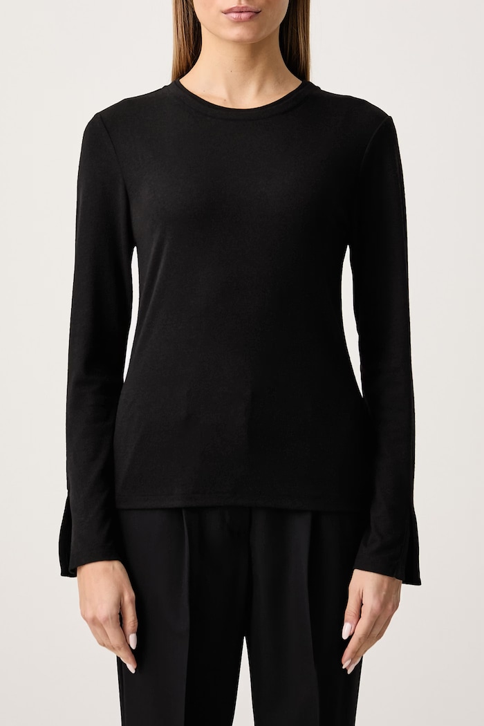 Maglietta a maniche lunghe da donna con misto seta Sisley 338ZL109H nero