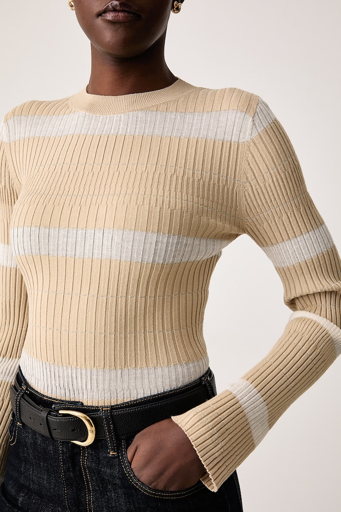 Sweter damski z wiskozą Sisley beżowy 1UJZL108T