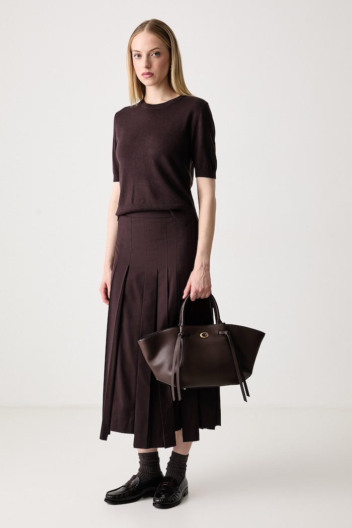 Sisley Пуловер с къси ръкави дамски с вълна 1SEZL108U кафяв AW26