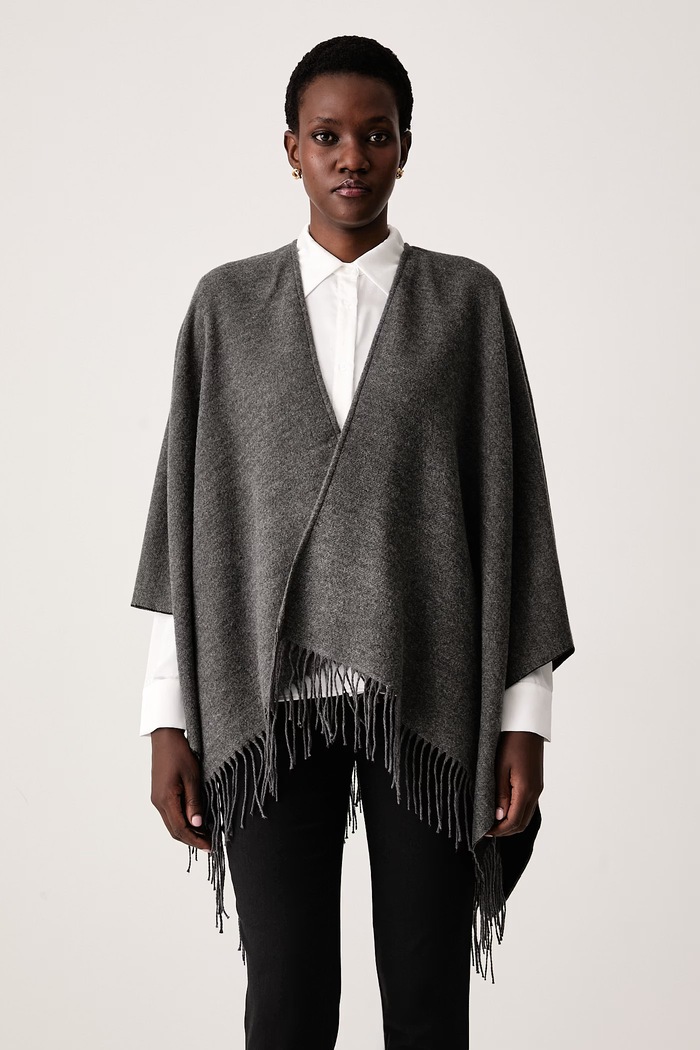 Sisley Poncho damskie z dodatkiem wełny szary 6E1YWU02F