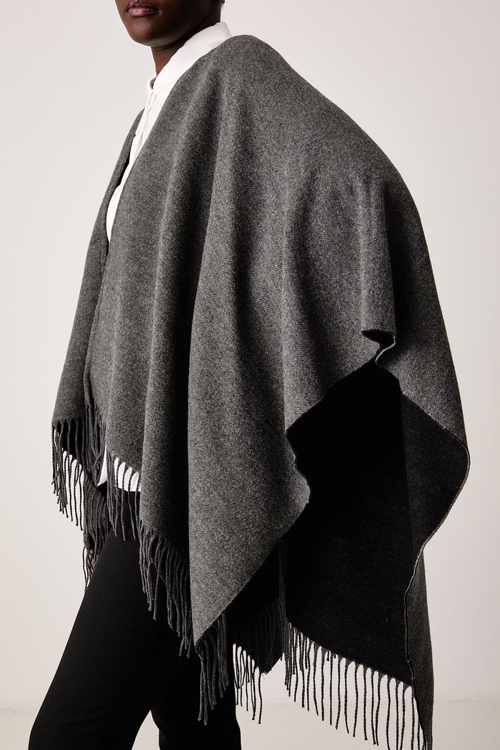 Poncho damskie z dodatkiem wełny Sisley 6E1YWU02F szary