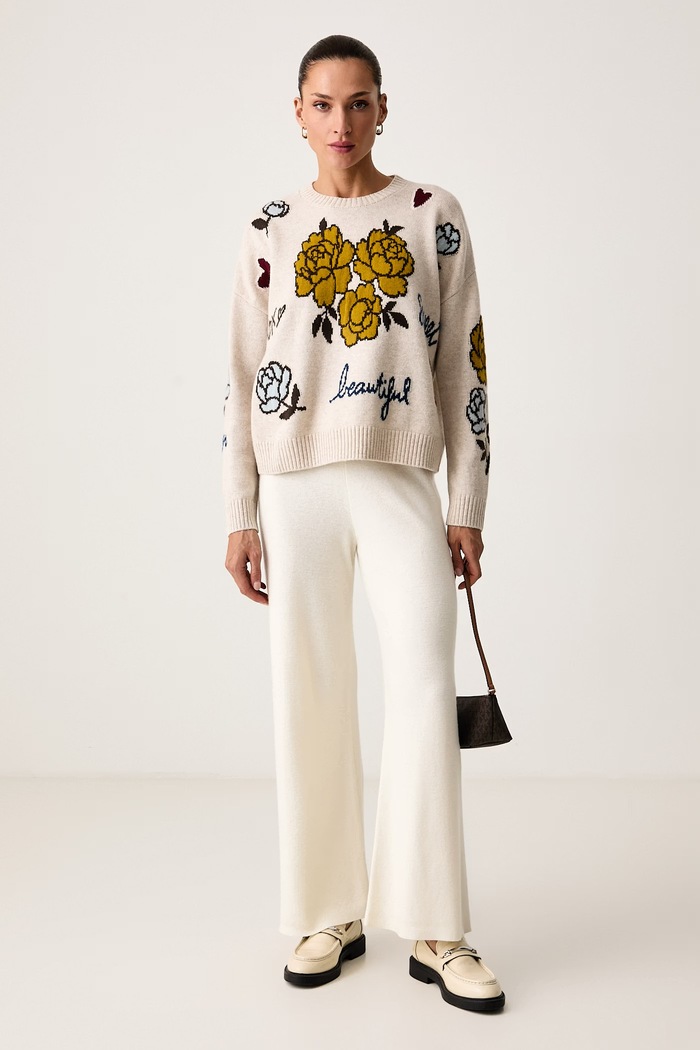 United Colors of Benetton Sweter damski wełniany 151UE10HS beżowy AW26