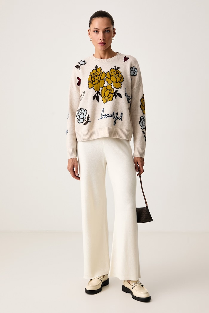 United Colors of Benetton Sweter damski wełniany 151UE10HS beżowy AW26