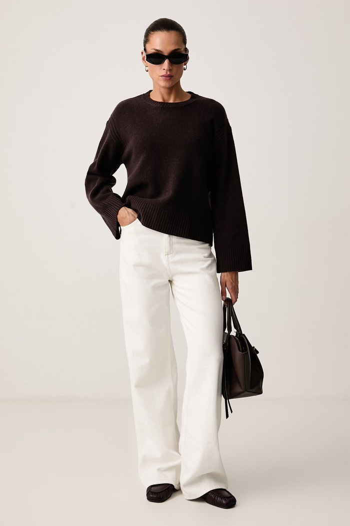 United Colors of Benetton Sweter damski z wełną 1SJWD10HU brązowy AW26
