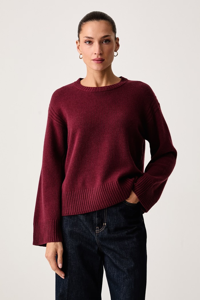 United Colors of Benetton Sweter damski z wełną bordowy 1SJWD10HU