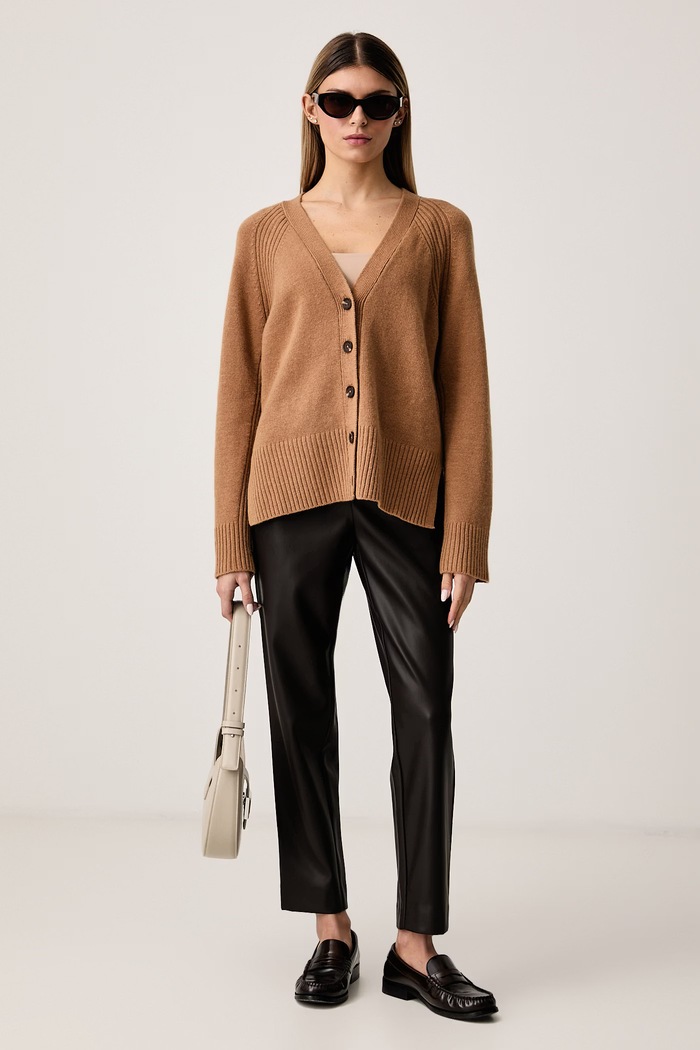 United Colors of Benetton Kardigan damski z wełną 1SJWD605S brązowy AW26