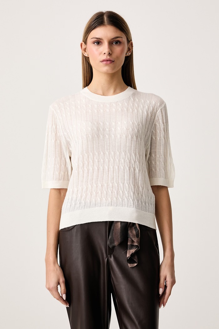 United Colors of Benetton Sweter z krótkim rękawem damski z wełną beżowy 1H02D10HO