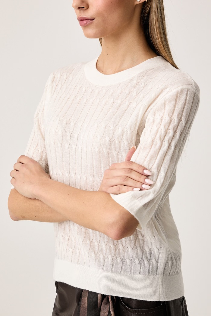 Sweter z krótkim rękawem damski z wełną United Colors of Benetton 1H02D10HO beżowy