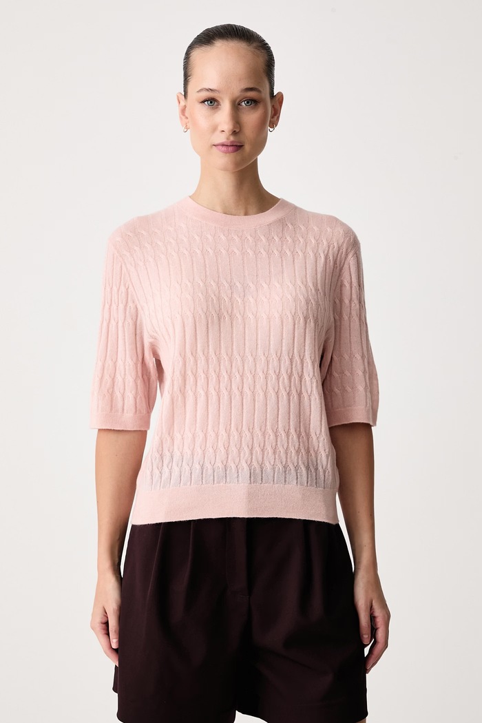 United Colors of Benetton Sweter z krótkim rękawem damski z wełną różowy 1H02D10HO